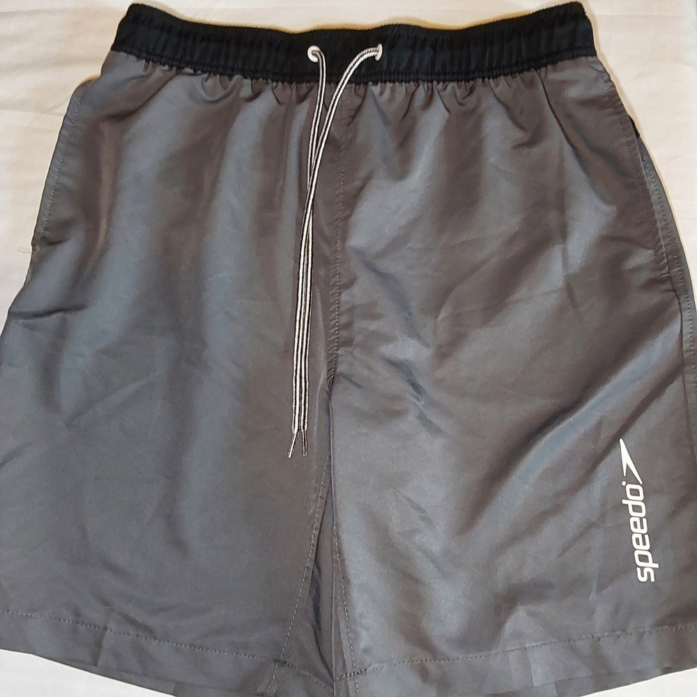 Speedo Men's Gray & Black 9" 4-Way Stretch Swim Trunks Shorts Size Large‎